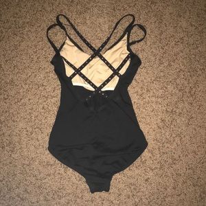 Black rhinestoned dance leotard or bodysuit